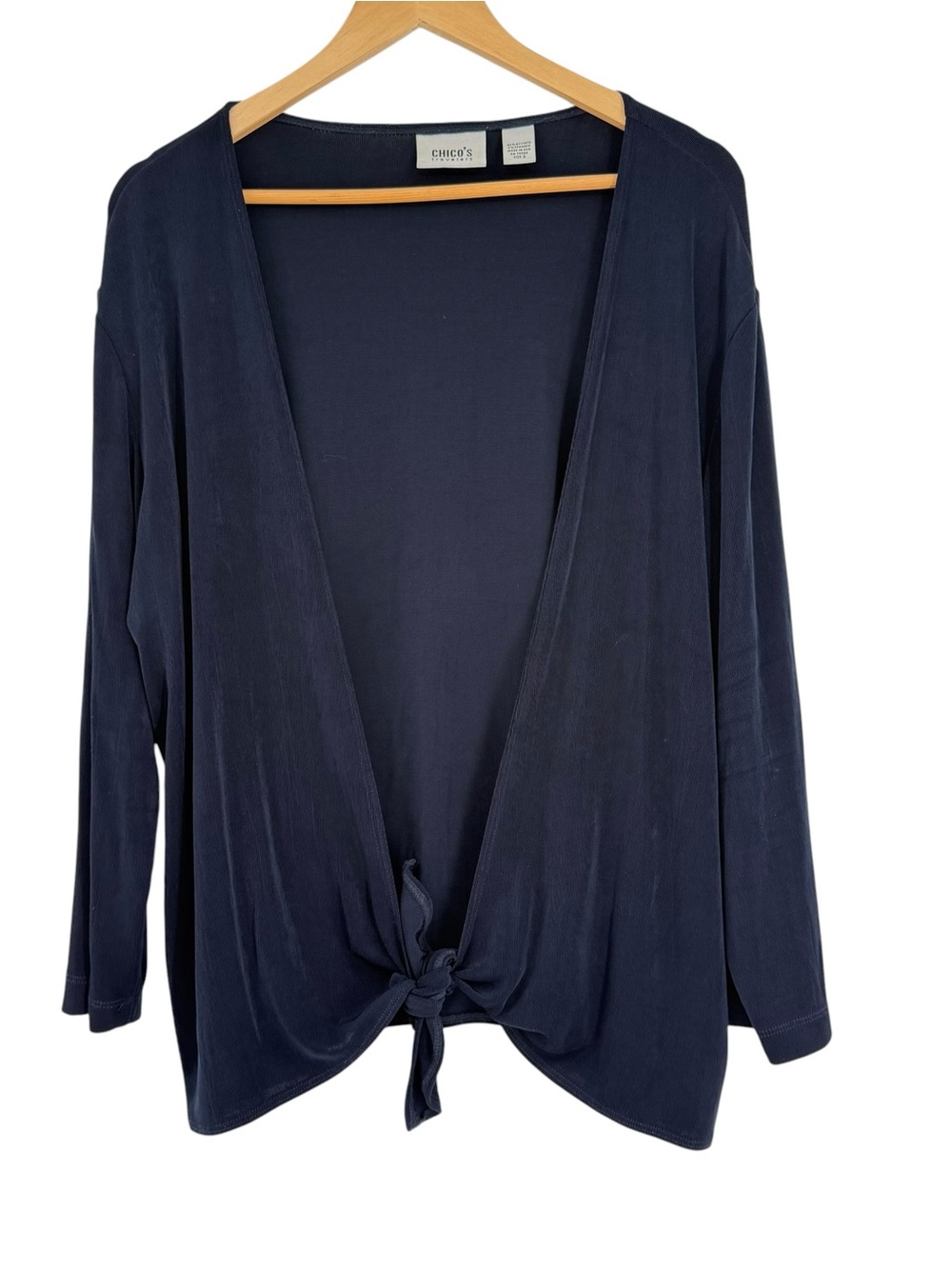 CHICO'S Blue Travelers Tie Front Sweater Jacket Topper Size 3 (XL) Cardigan